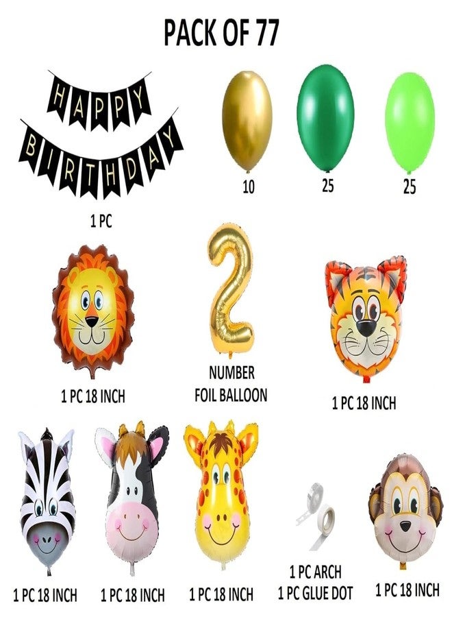 FI - FLICK IN 70 Pcs 2nd Jungle Theme Birthday Decoration, Animal Theme Jungle Safari Decoration Items For Kids 2nd Birthday, Decoration Kit 2 year (Pack of 70) - Image 2